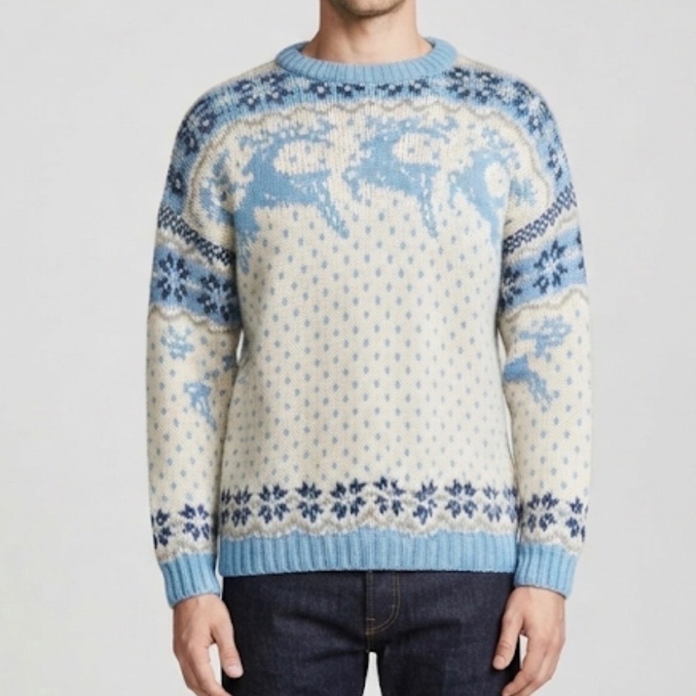 Vintage Fjord Fashion Norway Pure New Wool Reindeer Nordic Ski Sweater
